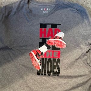 Jordan Gray Tee with Red and Black Shoe Graphic
